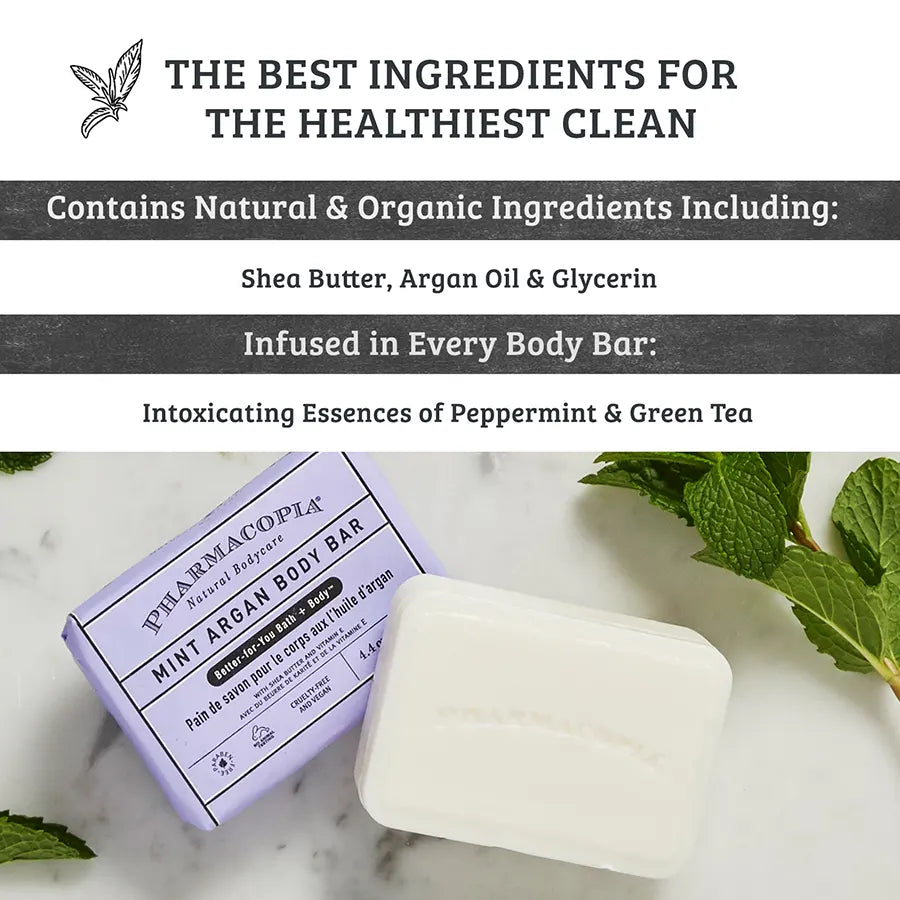 Pharmacopia Mint Argan Body Bar  with Shea Butter, Argan Oil and Glycerin