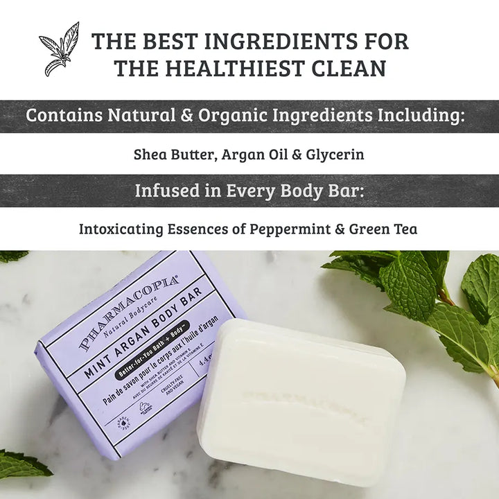 Pharmacopia Mint Argan Body Bar  with Shea Butter, Argan Oil and Glycerin
